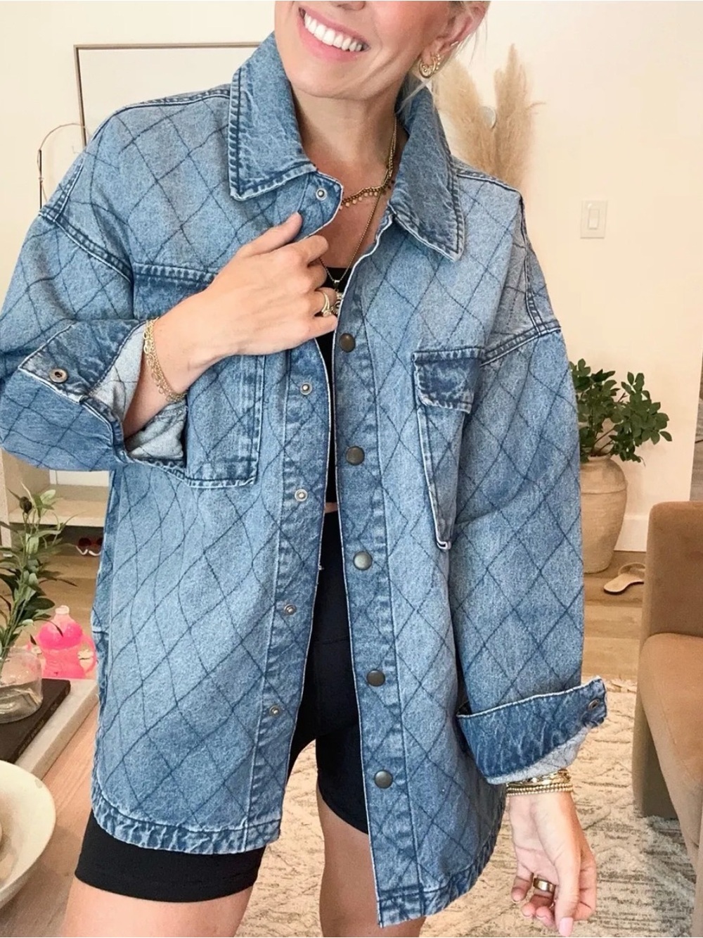 Celebrity Pink Viral Quilted Denim shirt Jacket XS